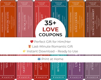 Editable Gift Love Romantic Coupons Template, Last Minute Adult Valentines, Printable Birthday Coupon Book