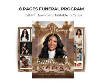 Brown Funeral Program Template: 8-Page Memorial, Celebration of Life (Canva, PDF Download)