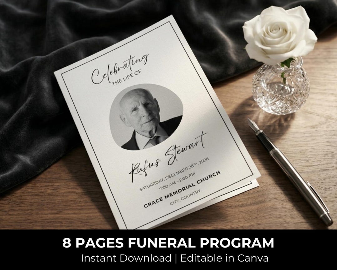 Elegant Funeral Program Template: Canva Celebration of Life Program ...