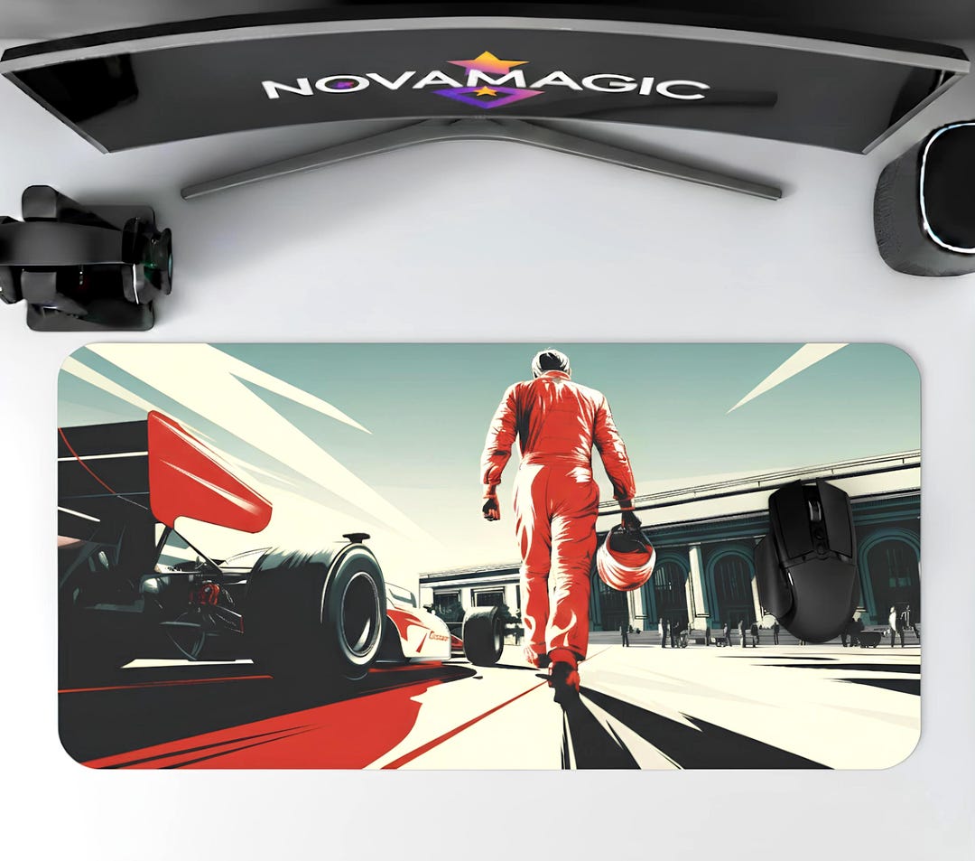 Race Car Driver Desk Mat,led Gaming Mousepad,vintage Racing Car Office ...