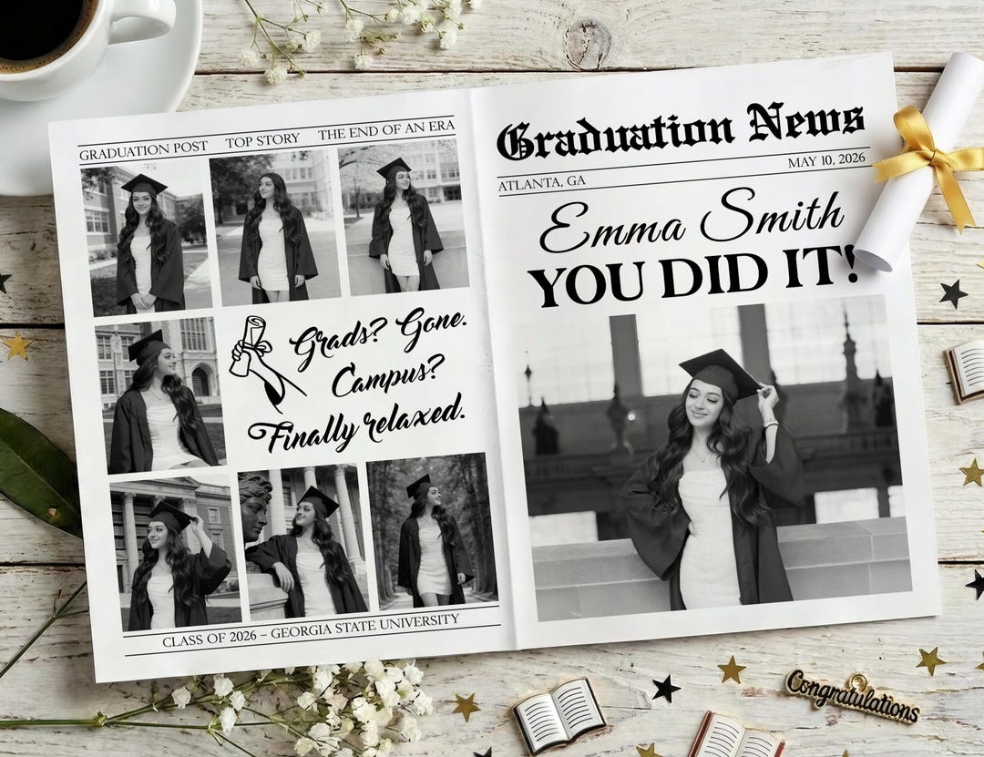Graduation Media Guide Graduation Newspaper Announcement Template, Editable Canva Senior ...