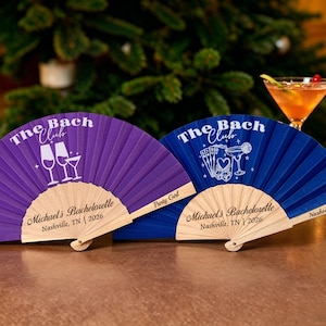 Beach Bachelorette Hand Fan, Engraved Wooden Bridal Fabric Fan, The Bach Club Fan, Luxury Bach Party Fans, Personalized Beach Wedding Favors
