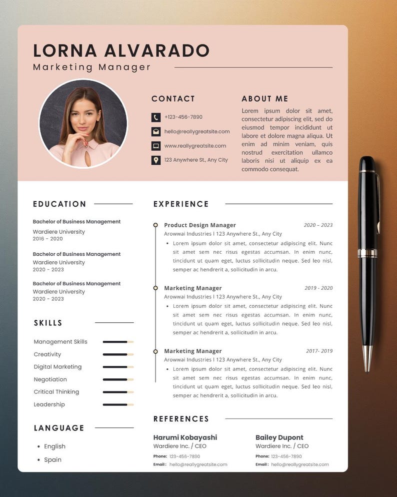 Editable Marketing Manager CV Template (word, Pages, Google Docs) - Etsy