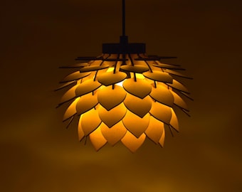 Ręcznie robiona drewniana lampa wisząca w kształcie kwiatu | Nowoczesna lampa wisząca