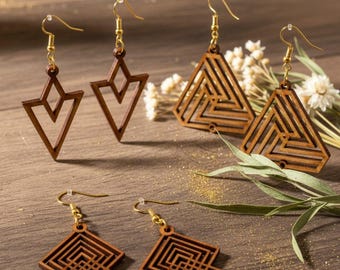Handmade Wooden Earrings Set | Laser Cut Geometric & Nature Designs | Lightweight Boho Earrings | Eco Friendly Jewelry Gift