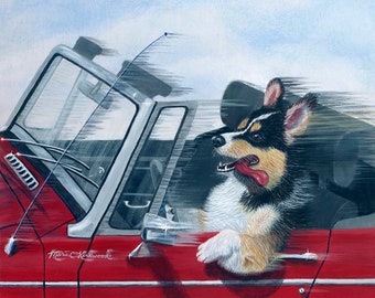 Corgi in an MG 8"x 8" Unframed Limited Edition Giclee Print on Canvas, Made in USA