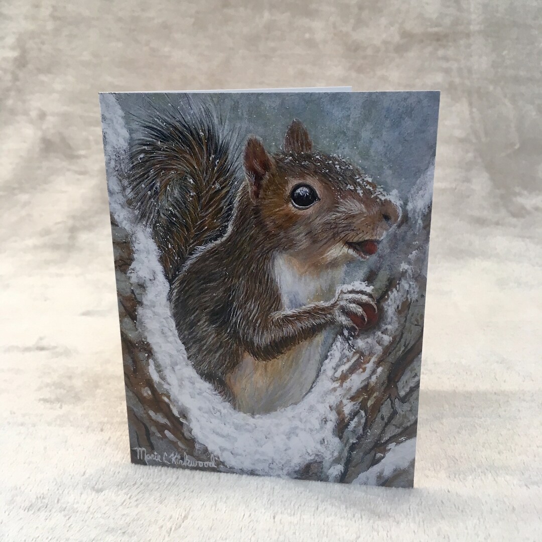 Winter Squirrel Note Cards: Nature Lover Gift Set of 5 - Etsy