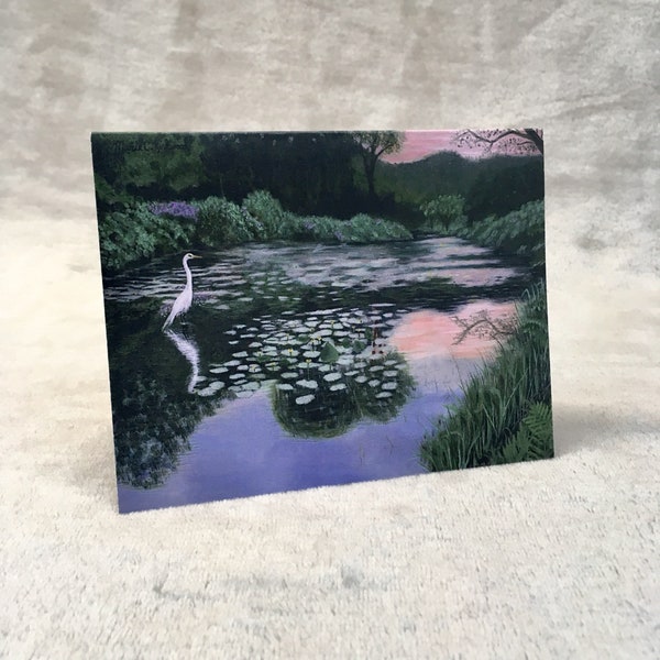 Wildlife Note Cards- Egret With Water Lilies