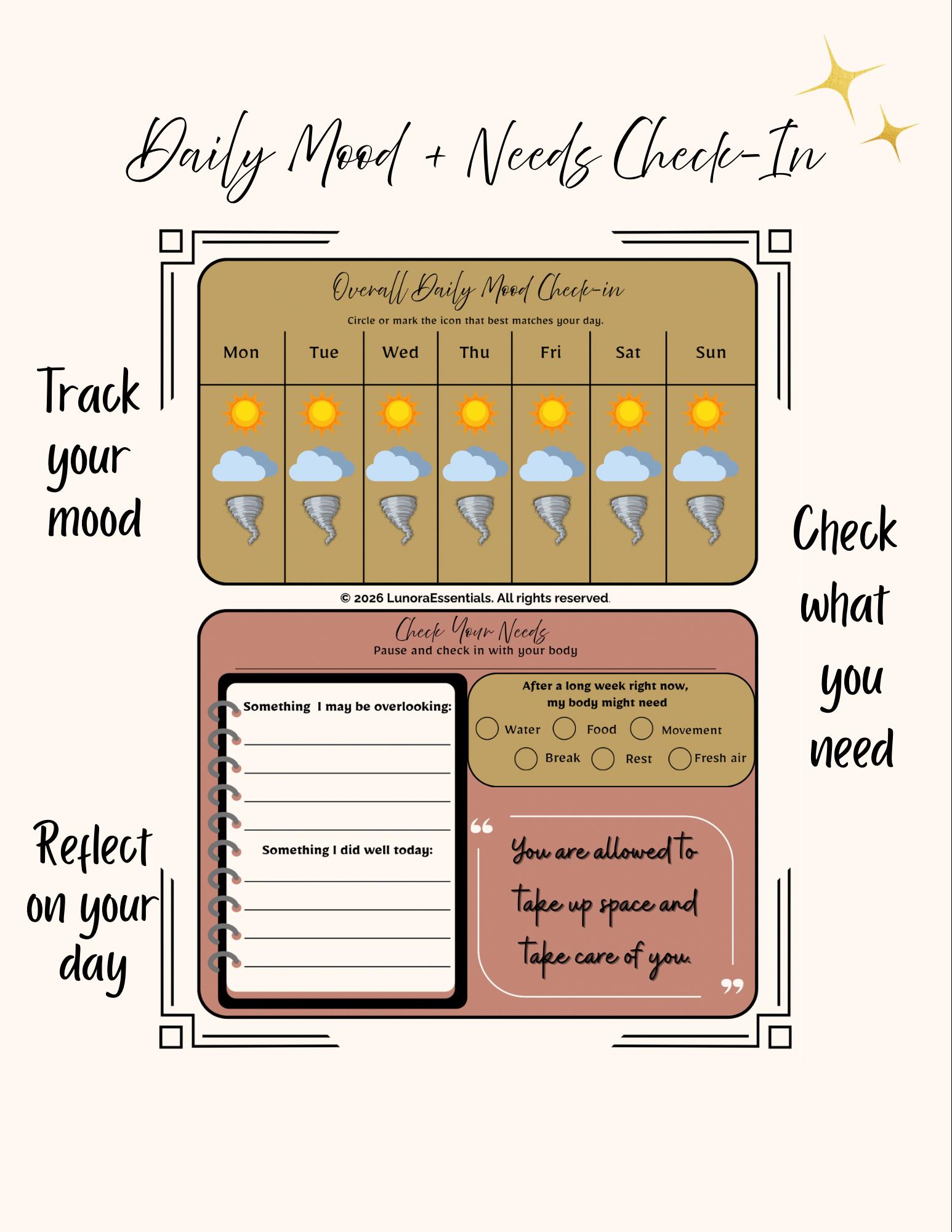 Daily Mood Tracker Printable, Self Care Check-in, Emotional Wellness ...