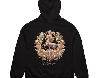 Felpa con cappuccio oversize Élite Noir Emblema cavallo unisex - Felpa con cappuccio nera pesante | La Maison Noir