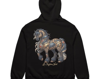 Felpa con cappuccio oversize Élite Noir unisex a forma di cavallo – Felpa con cappuccio nera pesante con emblema gotico | La Maison Noir