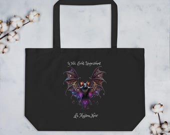 Signature Noir Organic Cotton Tote Bag Bat – Black Shopping Bag with Gothic Print | Symbol of the Night | La Maison Noir