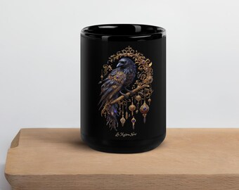 Raven Mug Black Ceramic 11oz 15oz, Gothic Coffee Cup, Dishwasher Microwave Safe, Dark Aesthetic Tea Mug, Goth Gift for Raven & Bird Lovers