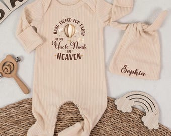 Hand Picked by Uncle in Heaven Baby Bodysuit, Personalized Memorial Baby Outfit, Custom Angel Baby Clothes, Remembrance Newborn Gift