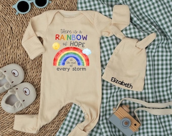 Body y gorro arcoíris para anunciar la llegada del bebé, Hay un arcoíris de esperanza, Regalos personalizados y significativos para la nueva mamá, Idea de regalo para baby shower