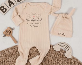 Handpicked By Grandma In Heaven Baby Romper, Memorial Baby Outfit, Personalized Newborn Gift, Heaven Baby Bodysuit, Angel Grandma Keepsake