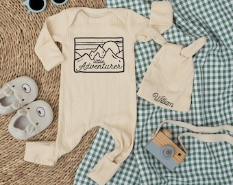 Conjunto de body y gorro para bebé Pequeño Aventurero, conjunto para bebé, ropa bonita para bebé, regalo, conjunto para ir a casa, primer viaje, bonito conjunto de montaña para recién nacido