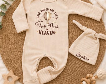 Hand Picked by Uncle in Heaven Baby Bodysuit, Personalized Memorial Baby Outfit, Custom Angel Baby Clothes, Remembrance Newborn Gift