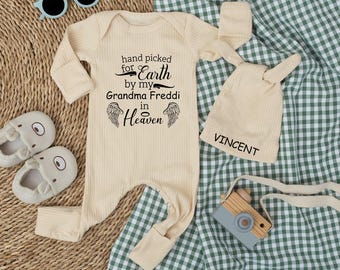 Seleccionado a mano para la tierra por mi bisabuelo Abuela en el cielo Body de bebé, Conjunto de ropa de bebé Baby shower perfecto, regalo de anuncio de embarazo