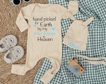 Seleccionado a mano para la tierra por mi abuelo en el cielo Body de bebé, Ropa de bebé Body perfecto como regalo de baby shower, Monos de bebé