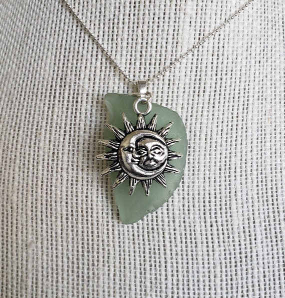 Sun Moon Sea Glass Necklace - Sun Moon Glass Pendant Sun Moon Sea Glass Necklace - Sun Moon Glass Pendant