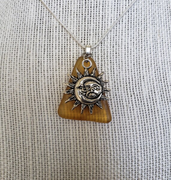 Sun Moon Sea Glass Necklace - Sun Moon Glass Pendant Sun Moon Sea Glass Necklace - Sun Moon Glass Pendant
