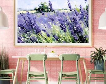 Lavender Field Watercolor Art Print | Impressionist Landscape