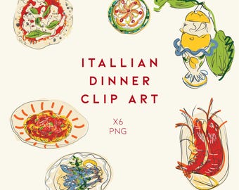 Italian Dinner Clipart Set | Hand Painted Food PNG Graphics | Watercolor Restaurant Clip Art