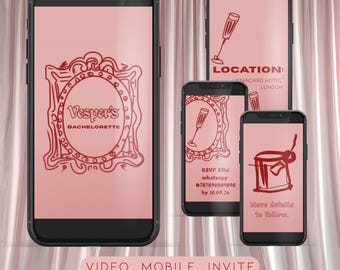 It-Girl Bachelorette mobile video Invite | Editorial Hen Do e-invite | Original illustrations.