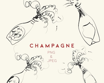Hand Drawn Champagne Clipart Set (4 Designs) | Elegant Celebration Illustrations | PNG & JPEG | Instant Download