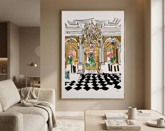 Claridge's lobby-print | Iconische schetskunst hotel in Londen | Interieurdecoratie Britse kunstenaar