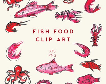 Coastal Fish Clipart Bundle | Watercolour & Ink Seafood Illustrations | Transparent PNG Download