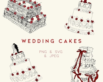 Wedding Cake Clipart Bundle – Hand Drawn Illustrations – PNG, SVG, JPEG