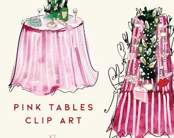 Pink Table Watercolour Clipart PNG | Elegant Party Table Illustrations |  Decor Graphics