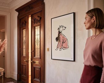 Poster portret portret Whippet | Vintage Chanel Fashion Art | Boho-chique wanddecoratie