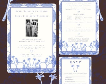 Cobalt Blue Chinoiserie Wedding Invitation Suite | Hand Drawn Stationery (Set)