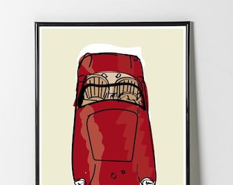 Red vintage car artwork- A3 - Digital download