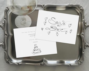Whimsical Save The Date Wedding Template | Hand Drawn Wedding Invite | Editable Canva