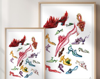Fashion Shoe Art Print | Hand Drawn Watercolor Fashion Illustration