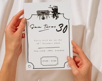 30th Birthday Invitation Template | Printable & Editable Canva Invite | Vintage Cocktail Party | Digital Download