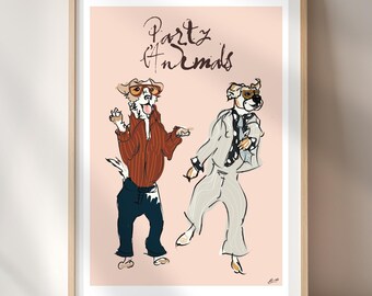 Feestbeesten met hondenprint | Britse humor pubkunst | Thuisbardecoratie