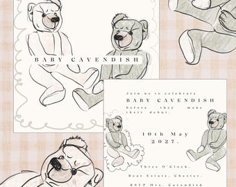 Vintage Teddy Bear Baby Shower Invitation Template | Editable Canva