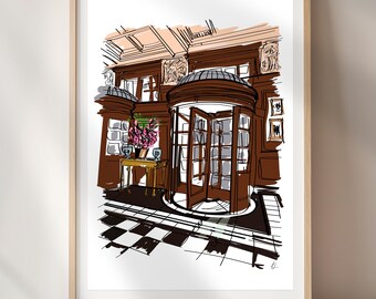 Parisian Entrance Sketch Print | Architectural Illustration | Chic Interior Decor (Digital Download)