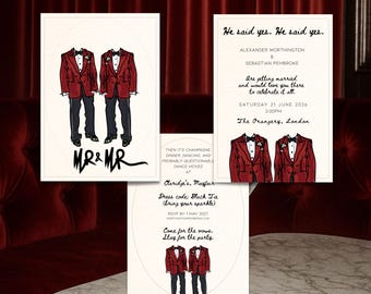 Mr & Mr Wedding Invitation • Hand Illustrated Tuxedo Stationery (Digital Download)