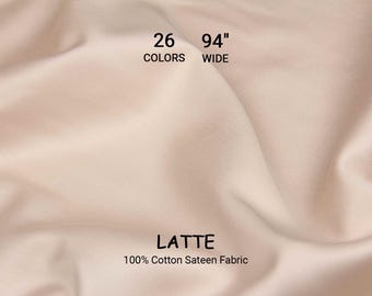 Solid Latte Cotton Sateen Bedding Fabric – 94" Wide Beige Turkish Sateen, By The Yard / Meter