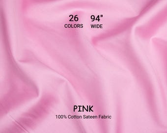 Solid Pink Cotton Sateen Bedding Fabric – 94" Wide Turkish Sateen, By The Yard / Meter