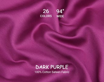 Solid Dark Purple Cotton Sateen Bedding Fabric – 94" Wide Turkish Sateen, By The Yard / Meter