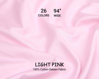 Solid Light Pink Cotton Sateen Bedding Fabric – 94" Wide Turkish Sateen, By The Yard / Meter