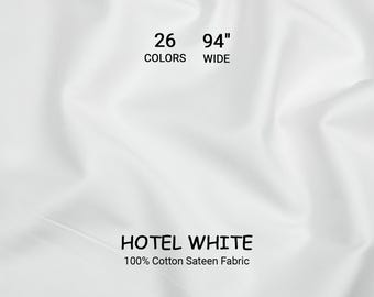 Solid Hotel White Cotton Sateen Bedding Fabric – 94" Wide Turkish Sateen, By The Yard / Meter