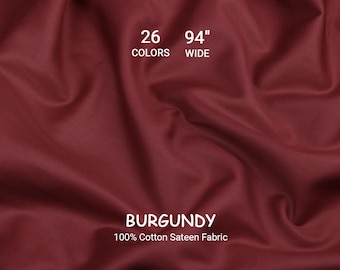 Solid Burgundy Cotton Sateen Bedding Fabric – 94" Wide Turkish Sateen, By The Yard / Meter